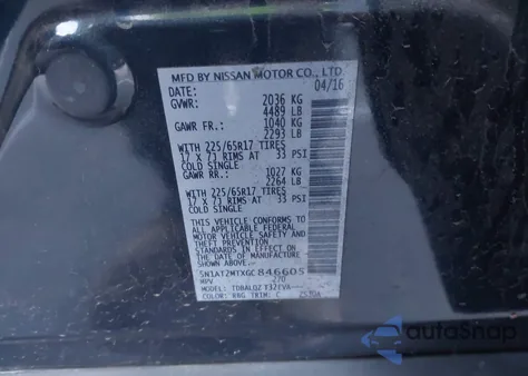 2016 Nissan Rogue Sv z USA, uszkodzony, nr VIN 5N1AT2MTXGC846605